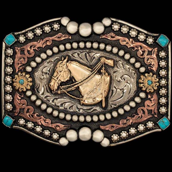 IN STOCK WESTERN HORSE, Classic Cowgirl Buckle! Order this in-stock buckle and get same-day or next-day shipping! Built on a German Silver, hand engraved base, with our signature 